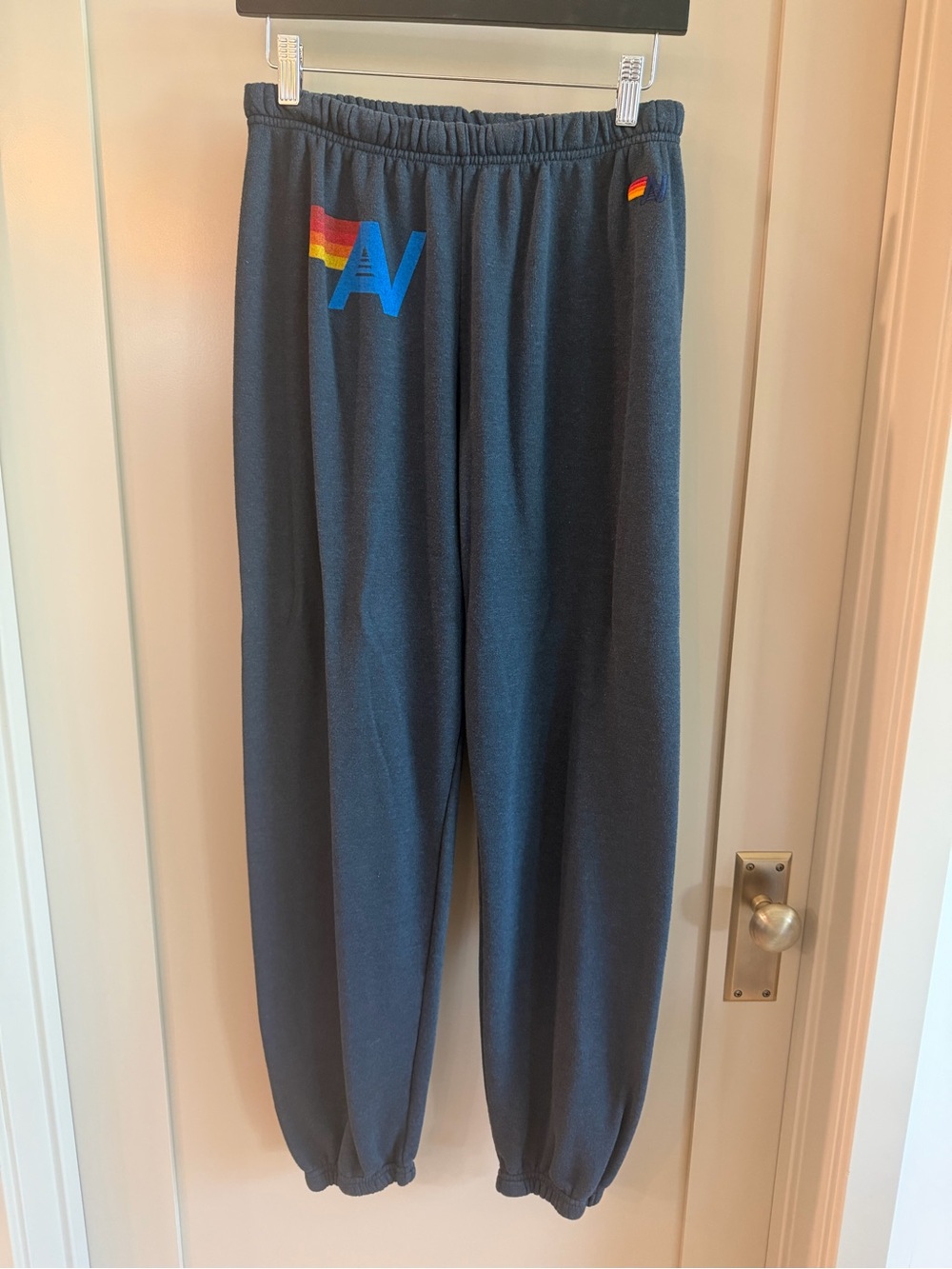 Aviator Nation Navy Sweatpants with Rainbow Logo